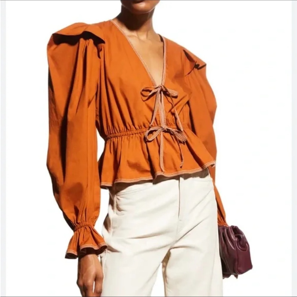 Ulla Johnson Rust Orange Tie-Front Peplum Blouse